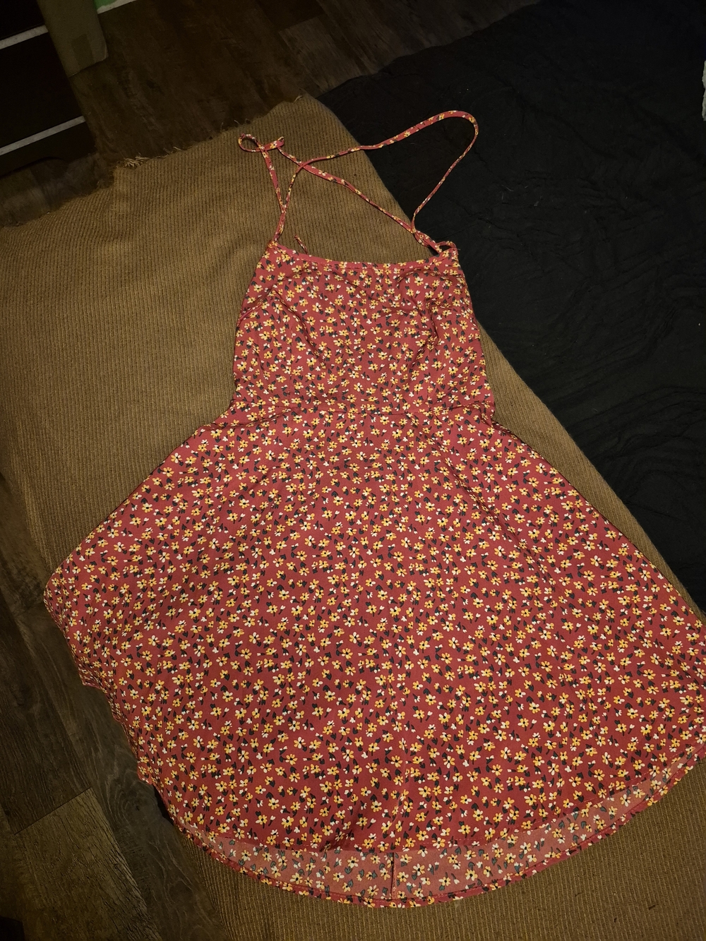 SHEIN Red Mini Dress with Yellow Floral Print